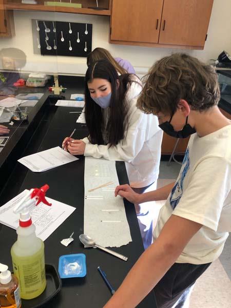 students examining lactaid pills in a lab experiment